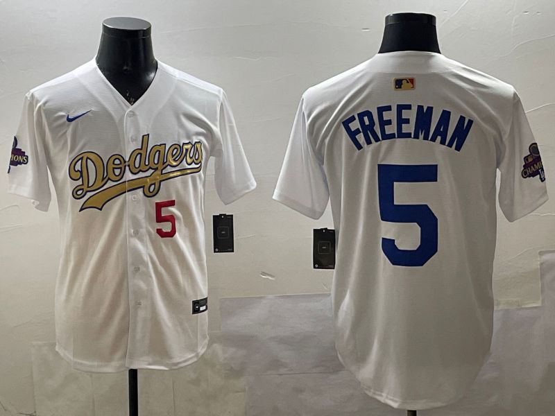 Men Los Angeles Dodgers #5 Freeman White Champion gold character 2025 Nike MLB Jersey style 33117->los angeles dodgers->MLB Jersey